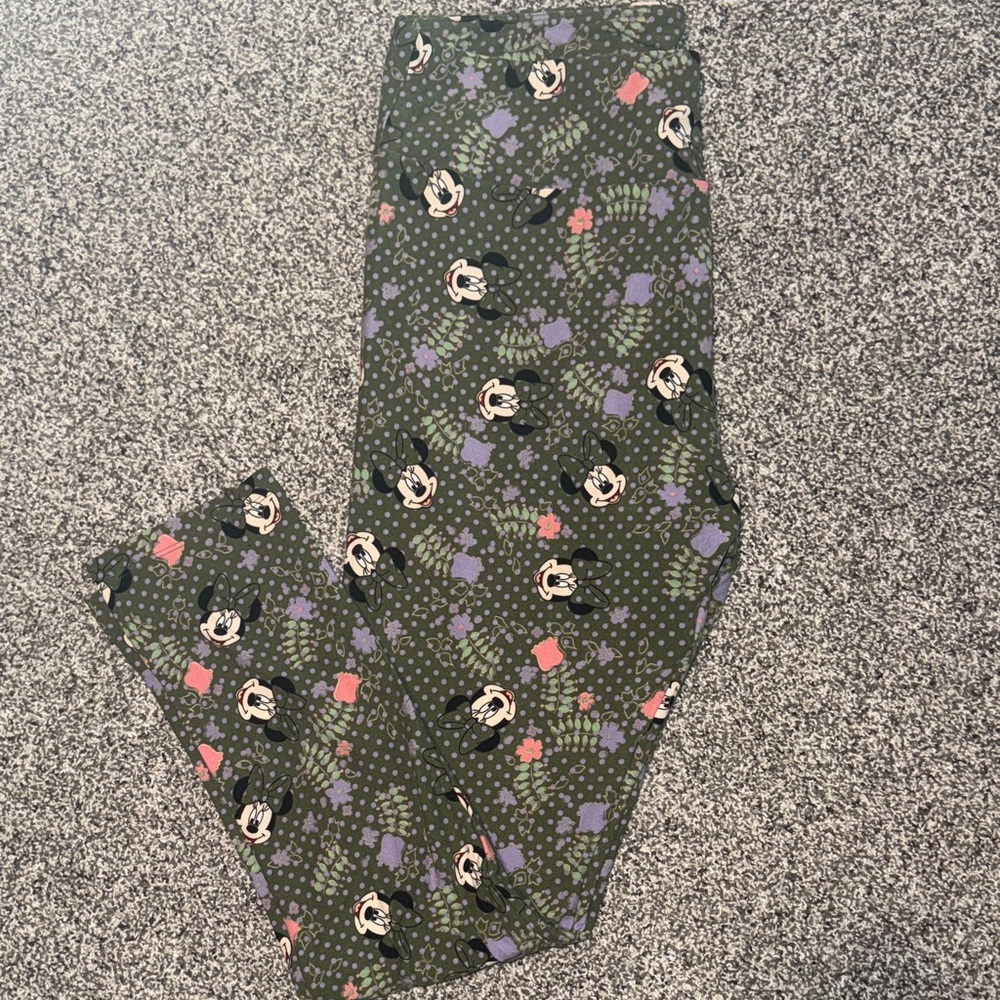 LuLaRoe Leggings with Minnie Mouse Green and Purple Pattern